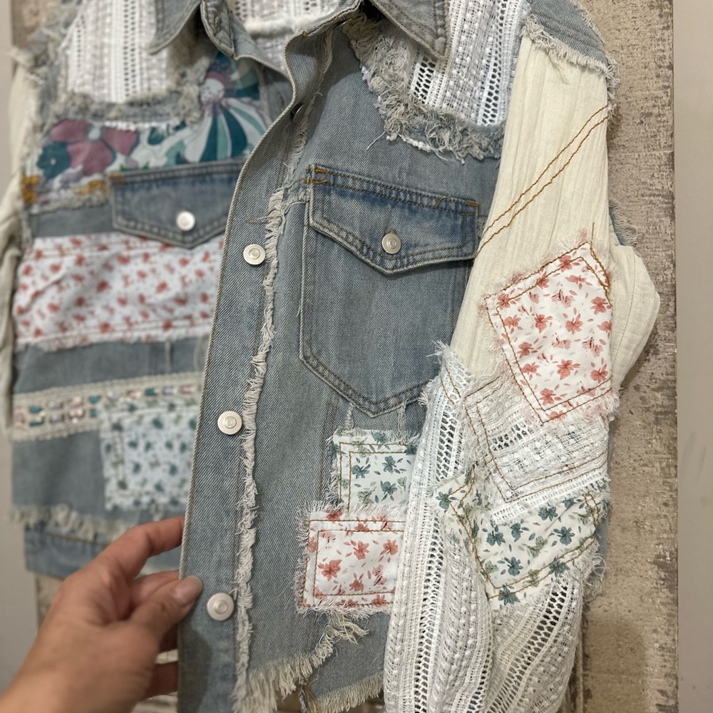 POL patchwork Lace blue Jean jacket. NWT - Picture 15 of 15